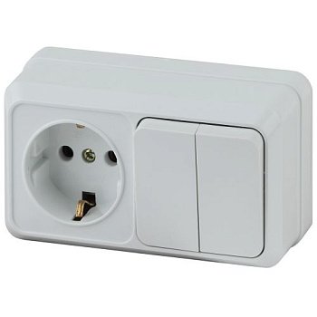 Блок ОП Quadro 2-702-01 (1-м розетка + 2-кл. выкл.) 10(16)А IP20 250В горизонт. бел. Intro Б0053873