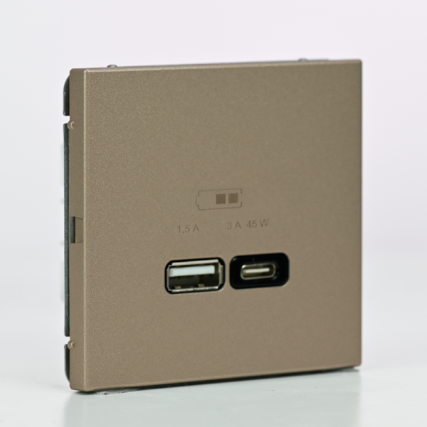 Розетка USB ArtGallery тип A+C 45Вт QC PD высокоскор. ЗУ механизм шампань SE GAL000529