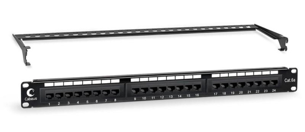 Патч-панель 19дюйм 1U 24 порта RJ45 кат.6A Dual IDC с задн. кабельн. организатором Cabeus 7651c