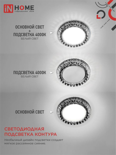 Светильник GX53R-crystal R42L-BC встраив. с подсветкой 4К под GX53 черн./хром IN HOME 4690612044316