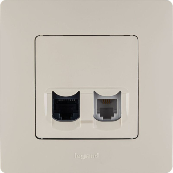 Розетка компьютерная + телефонная 2-м СП Etika RJ45 + RJ11 кат.5E UTP механизм сл. кость IEK 672352