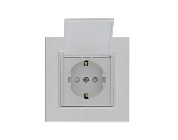 Розетка 1-м с крышкой Karea LINE STAR с заземл. жемчуж. Makel 86100029