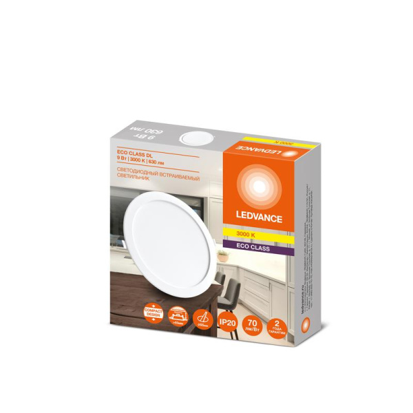 Светильник светодиодный Downlight DL 830 9Вт 3000К IP20 630лм ДВО встраив. даунлайт круглый бел. LEDVANCE 4607194235483