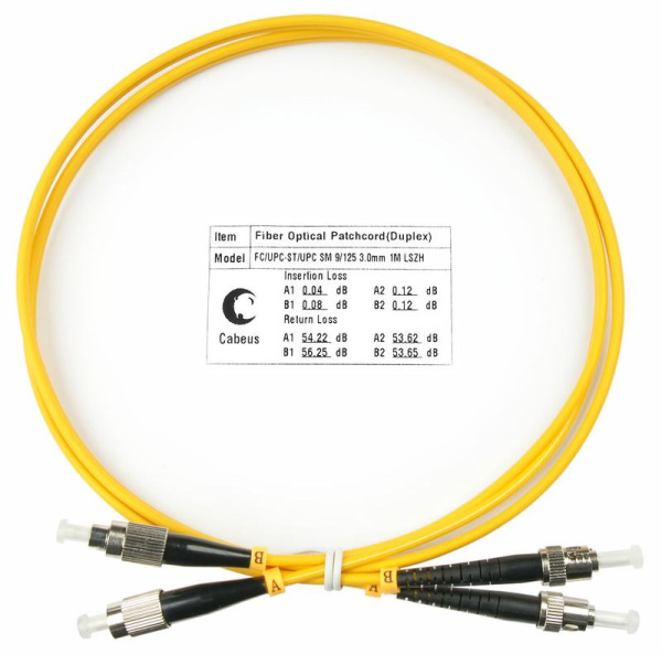 Шнур оптический FOP(d)-9-FC-ST-1m duplex FC-ST 9/125 sm 1м LSZH Cabeus 7499c