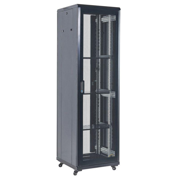 Шкаф телекоммуникационный напольный 19дюйм 42U 600х800х2054 дверь перфорация дверь задняя перфорир. боковые съемные стенки разборный черн. RAL9005 Rexant 04-4266-232