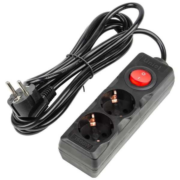 Удлинитель 2х3м с заземл. 16А Ultra S-GCU2-3B BLACK черн. Uniel UL-00010011
