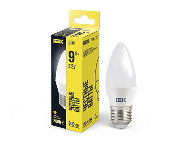 Лампа светодиодная C35 9Вт свеча 3000К E27 230В IEK LLE-C35-9-230-30-E27