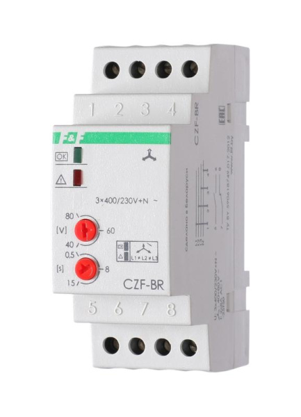 Реле контроля фаз CZF-BR (3х400/230+N 8А 1перекл. IP20 монтаж на DIN-рейке) F&F EA04.001.003