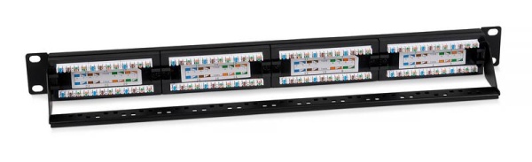 Патч-панель 19дюйм 1U 24 порта RJ45 кат.5E Dual IDC PLAN-24-Cat.5e-Dual IDC угол портов 45град. Cabeus 10190c