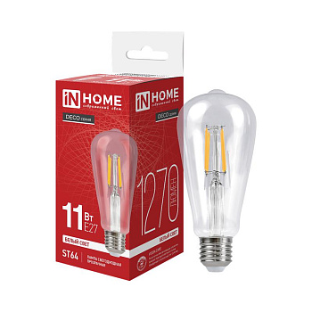 Лампа светодиодная филаментная LED-ST64-deco 11Вт прозрачная 4000К нейтр. бел. E27 1270лм 230В IN HOME 4690612050836