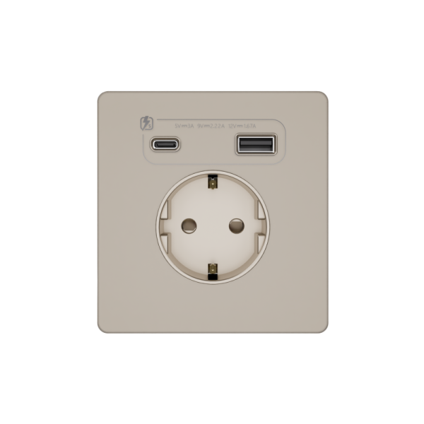Розетка 1-м СП Systeme Infinity 16А IP20 250В с заземл. и заряд. устр. USB А+С 20Вт защ. шторки песчан. берег SE FSE000532