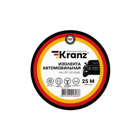 Изолента автомобильная полиэстер 0.17х25мм 25м Kranz KR-09-2916-1