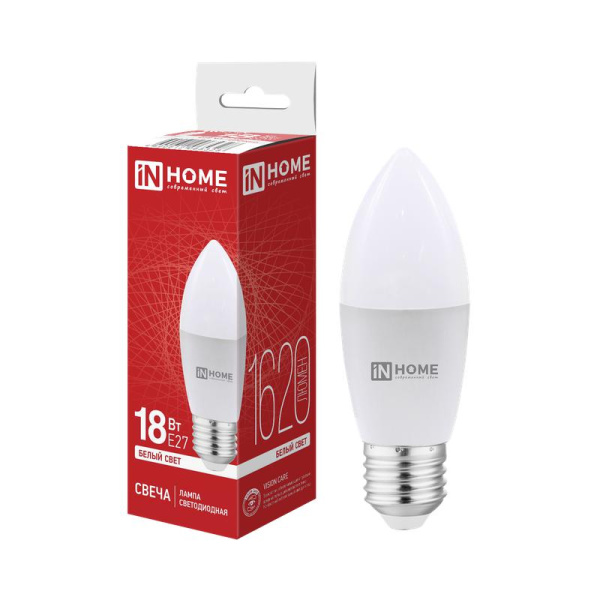 Лампа светодиодная LED-СВЕЧА-VC 18Вт свеча 4000К E27 1620лм 230В IN HOME 4690612065328