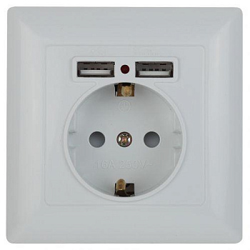 Розетка 1-м СП Solo 4-410-01 16А IP20 250В 2хUSB P+E Schuko с заземл. защ. шторки бел. Intro Б0053713