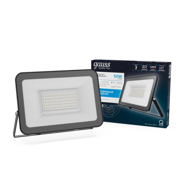 Прожектор светодиодный Qplus 50Вт 6500К IP65 6000лм 175-265В ДО черн. GAUSS 613511350