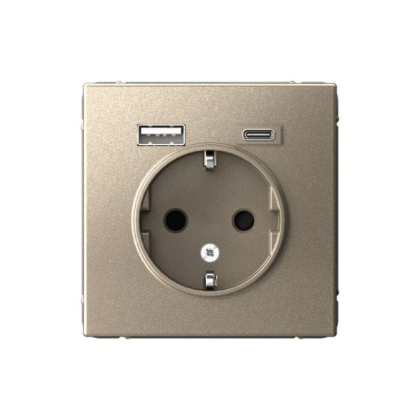 Розетка ArtGallery 16А с 2-мя заряд. устройствами USB A+C 5В/2.4А/3А 2х5В/1.5А механизм шампань SE GAL000532