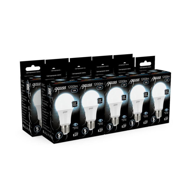 Лампа светодиодная Black 12Вт A60 грушевидная 4100К нейтр. бел. E27 1200лм GAUSS 102502212
