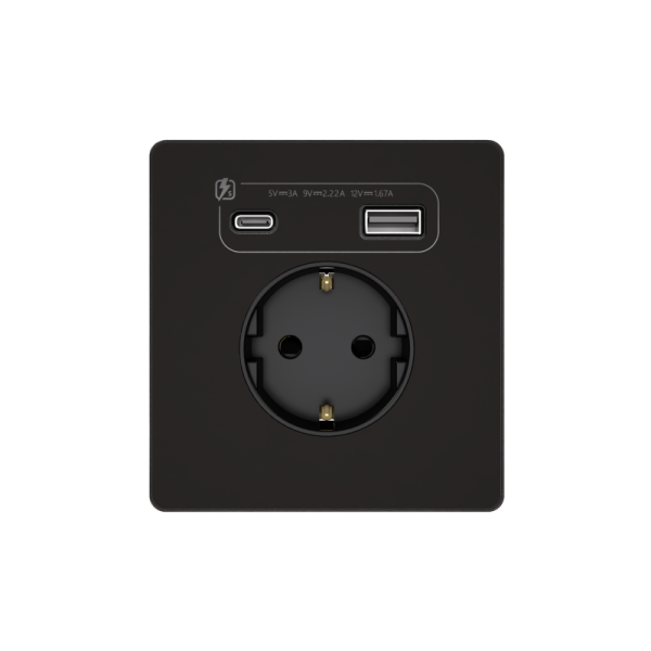Розетка 1-м СП Systeme Infinity 16А IP20 250В с заземл. и заряд. устр. USB А+С 20Вт защ. шторки полярная ночь SE FSE001032