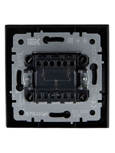 Выключатель 2-кл. СП BRITE ВСР10-2-0-БрЧ 10А в сборе черн. IEK BR-V20-0-10-K02-F