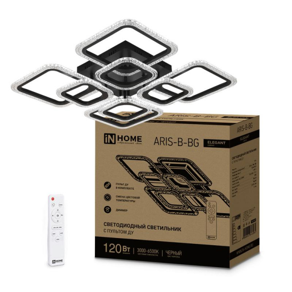Светильник светодиодный ELEGANT ARIS-B-BG 120Вт 3000-6500К 8400лм 230В 600х600х110мм ПУ черн. IN HOME 4690612043265