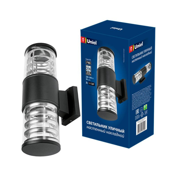 Светильник светодиодный уличный UUL-S12A 2х60W/E27 IP65 BLACK под две лампы Е27 архитектурный накладной корпус черн. Uniel UL-00006808