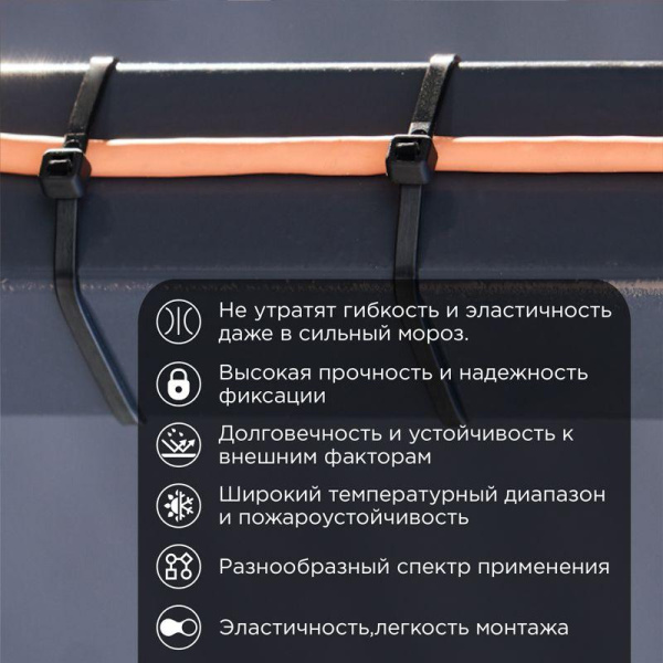 Хомут 3.6х300мм морозостойкий черн. (уп.100шт) Rexant 87-0301