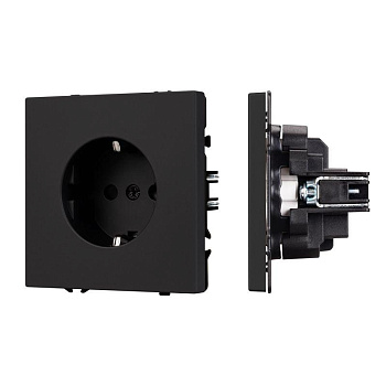 Розетка ARL NOBE SCT-MEU-SFPL-BK 16А 250В с заземл. со шторками софт-тач черн. оникс Arlight 054277(1)