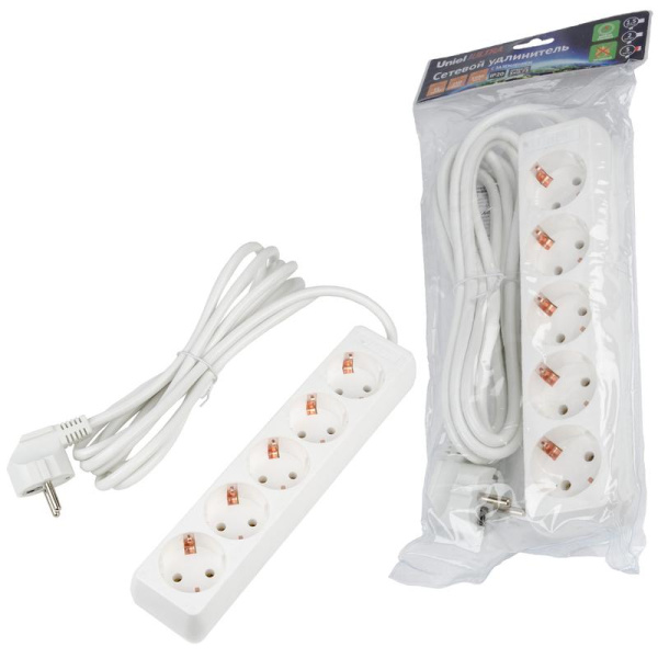 Удлинитель 5х3м с заземл. 16А Ultra S-GCU5-3 WHITE бел. Uniel UL-00010008