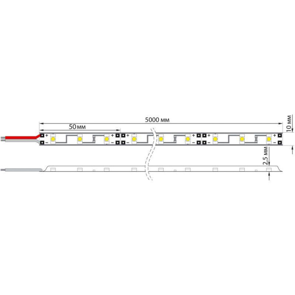 Лента светодиодная SMD3528 4.8Вт/м 60LED/м 12В IP20 красн. (уп.5м) Lamper 141-331