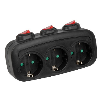 Разветвитель сетевой с выкл. S-GES3-16OB BLACK с/з 3 гнезда 16А 3500Вт черн. Uniel UL-00011240