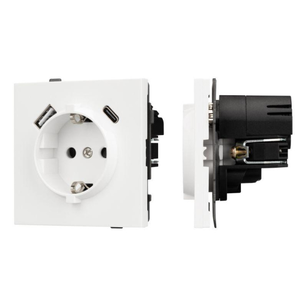 Розетка 1-м СП SCT-TENDO-MUAC-SFPL-WH 16А IP20 230В с USB зарядкой механизм Arlight 054610