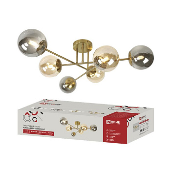Люстра AURORA LUNA-6G9AMSM-LT 6хG9 IP40 под лампу янтарные и дым. плафоны латунь IN HOME 4690612068619