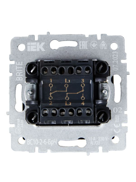 Выключатель проходной 2-кл. СП BRITE ВС10-2-6-БрЧ 10А механизм черн. IEK BR-V22-0-10-K02