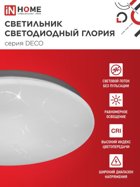 Светильник светодиодный DECO ГЛОРИЯ 24Вт 6500К 2160лм 230В 330х55мм IN HOME 4690612025094