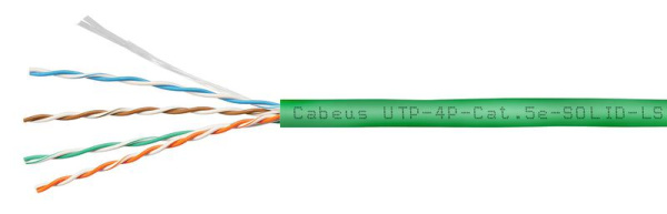Кабель витая пара U/UTP кат.5E 4х2х24AWG solid LSZH нг(А)-HF UTP-4P-Cat.5e-SOLID-LSZH-GN зел. (уп.305м) Cabeus 9779c