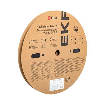 Трубка термоусадочная ТУТ нг 16/8 черн. (уп.100м) EKF tut-16-b