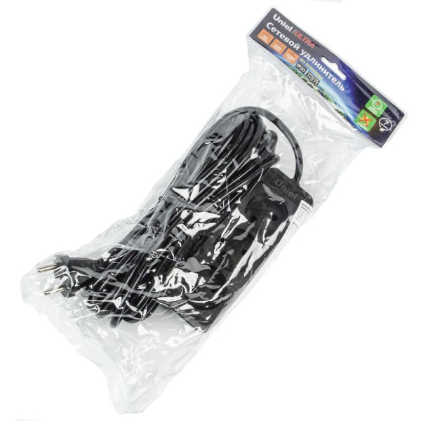 Удлинитель 3х7м без заземл. 10А Ultra S-CU3-7 BLACK черн. Uniel UL-00009987