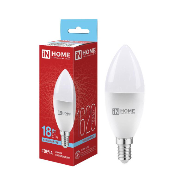 Лампа светодиодная LED-СВЕЧА-VC 18Вт свеча 6500К E14 1620лм 230В IN HOME 4690612065311