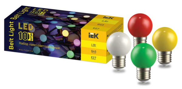 Набор ламп светодиодных декор. G45 1Вт шар E27 230В MIX 10шт IEK LLE-G45-1-230-MIX-E27-10