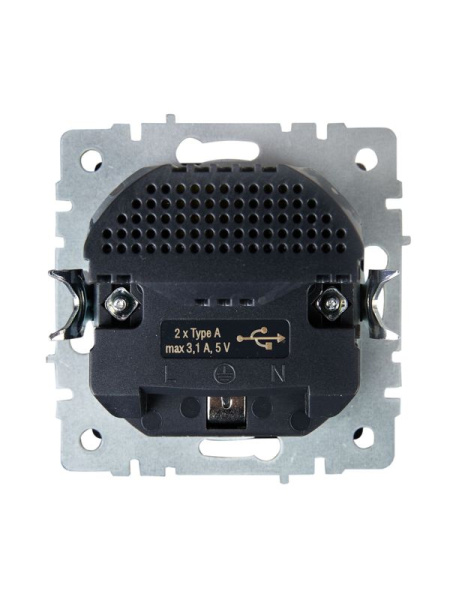 Розетка BRITE РЮш10-2-БрЧ 16А с USB A+A 3.1А с заземл. защ. шторки механизм черн. IEK BR-R14-16-U21-D31-K02