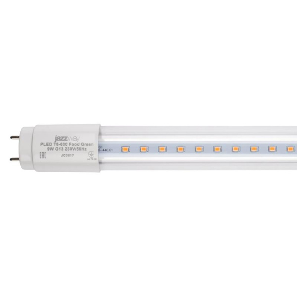 Лампа светодиодная PLED T8-600 Food Green 9Вт линейная прозрачная G13 230В/50Гц CL/PL для подсветки овощей/фруктов/зелени JazzWay 5006522