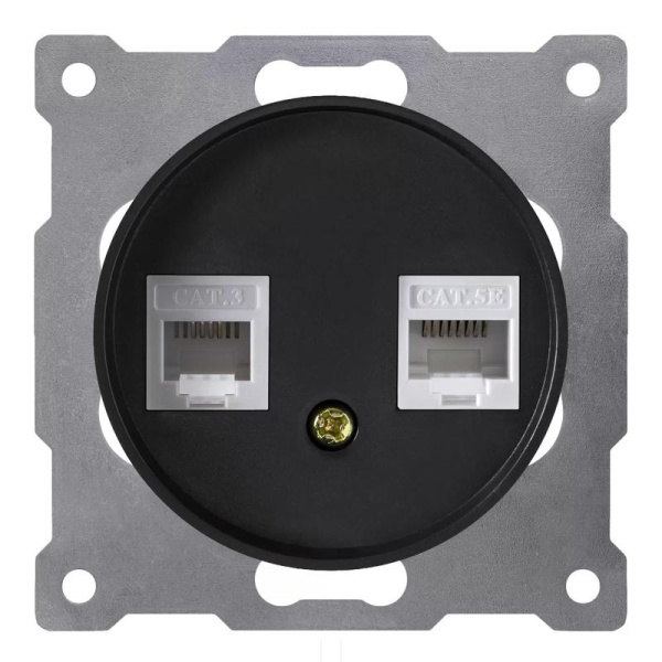 Розетка компьютерная + телефонная 2-м СП Florence RJ45 + RJ11 кат.5E механизм черн. (1E20801303) OneKeyElectro 2172817