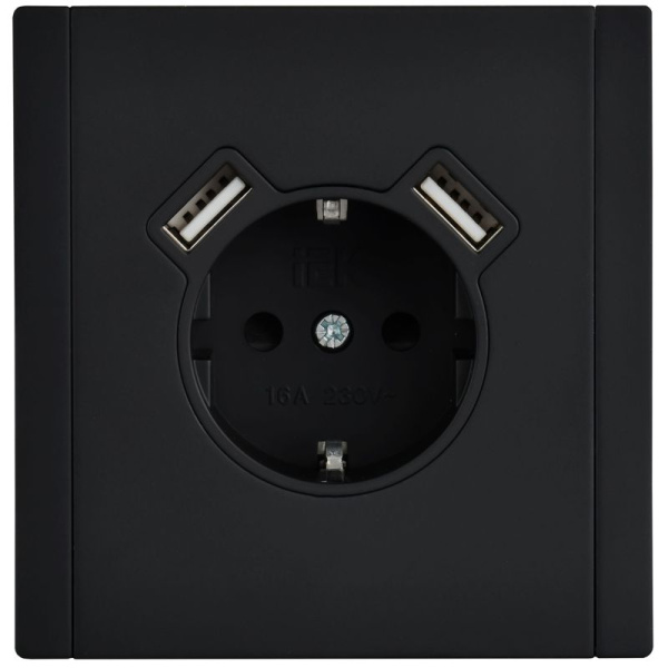 Розетка 1-м СП FORTE&PIANO 16А USB A+A 3.1А FP145M с заземл. защ. шторки винт. крепл. черн. IEK FP-R14-16-U21-D31-M-K02
