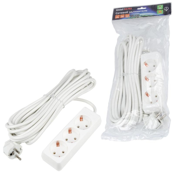 Удлинитель 3х7м с заземл. 16А Ultra S-GCU3-7 WHITE бел. Uniel UL-00010003