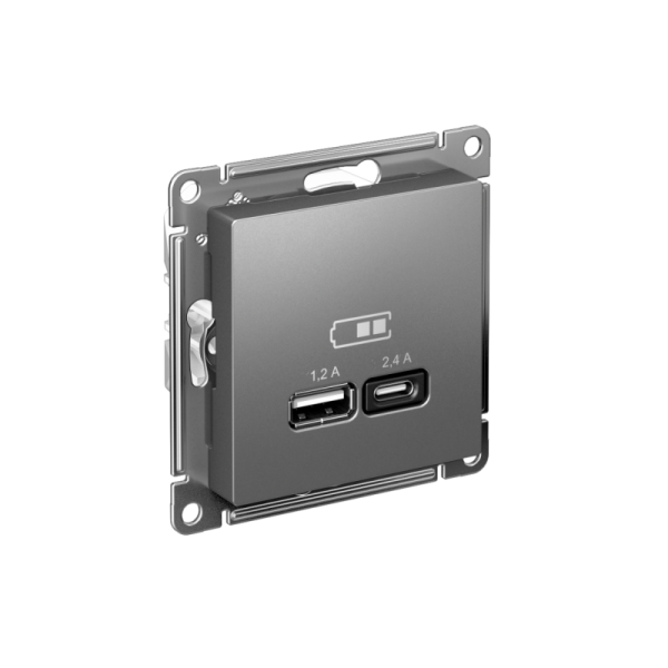 Розетка USB AtlasDesign тип A+C 5В/2.4А 2х5В/1.2А механизм сталь SE ATN000939