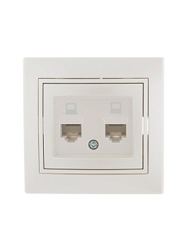 Розетка компьютерная 2-м СП Mira RJ45 16А IP20 со вставкой жемчуж./бел. перламутр. LEZARD 701-3030-141