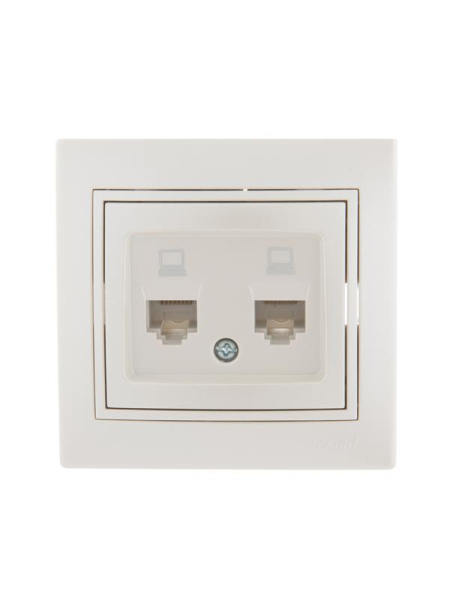 Розетка компьютерная 2-м СП Mira RJ45 16А IP20 со вставкой жемчуж./бел. перламутр. LEZARD 701-3030-141