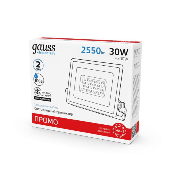 Прожектор светодиодный Elementary 30Вт IP65 6500К 2550лм PROMO G3 черн. GAUSS 613100330P