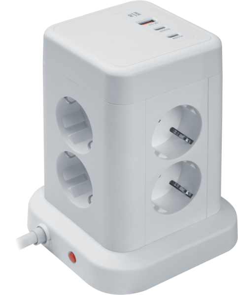 Фильтр сетевой (башенка) 8х1.8м с заземл. 16А IP20 95 684 NSP-USB-08-180-ESC-3x1-PD20W + USB type-A + 2хUSB type-C с выкл. бел. NAVIGATOR 95684