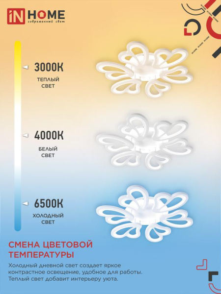 Светильник светодиодный ELEGANT IRIS 120Вт 3000-6500К 8400лм 230В 607х535х85мм с пультом ДУ бел. IN HOME 4690612051482